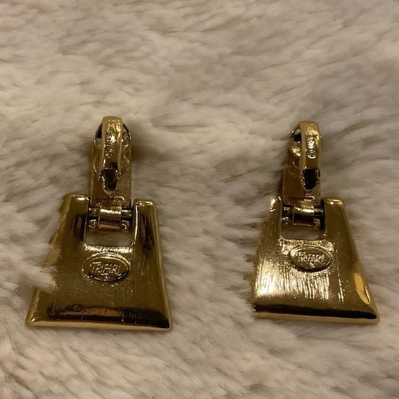 Trifari vintage Art Deco design clip on earrings, 1980’s era - Picture 11 of 12